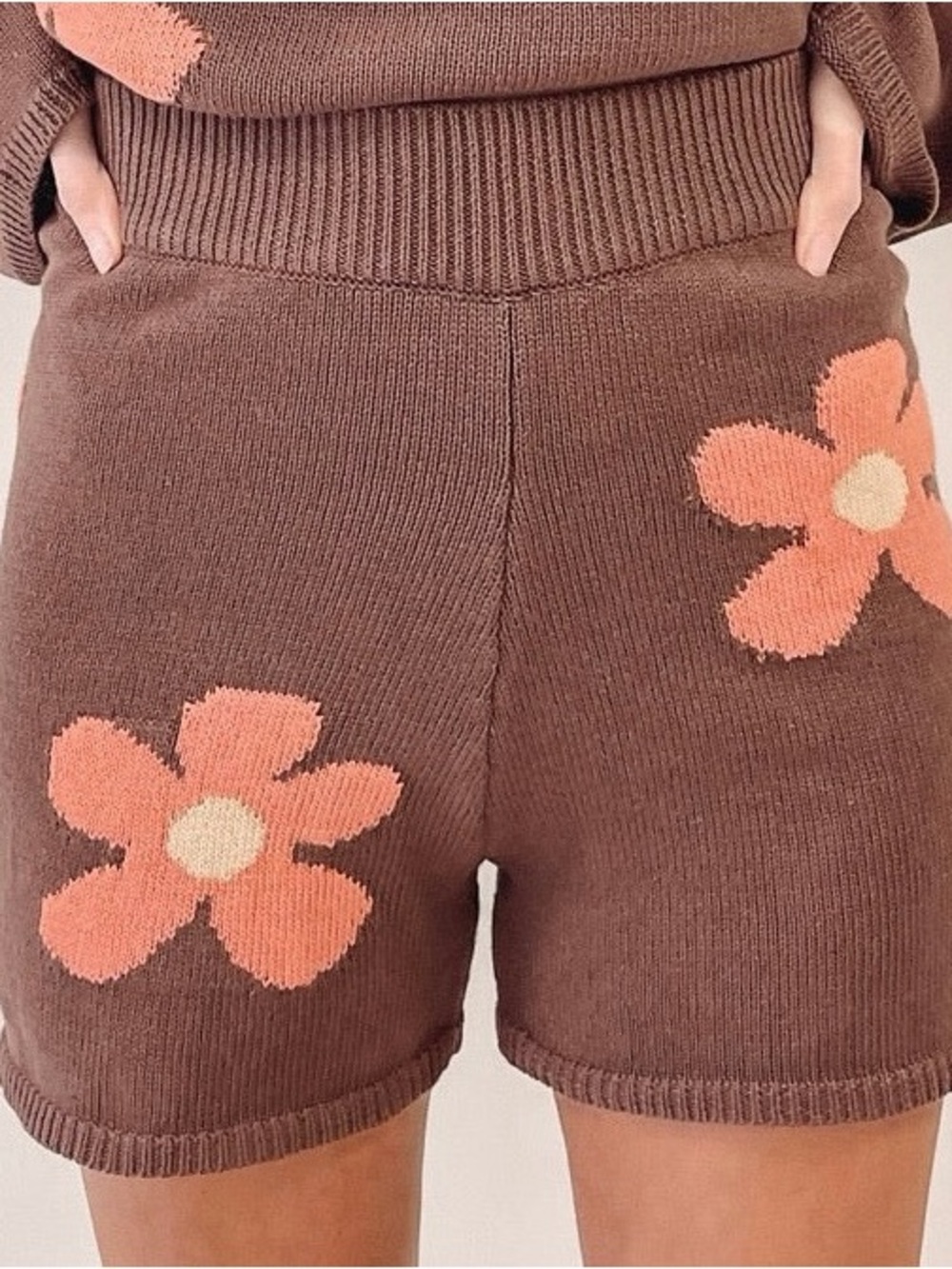 Blue Blush Brown Floral Knit Cotton Bike Shorts Medium